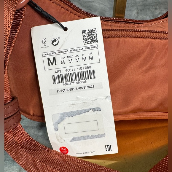 Zara Womens Burnt Orange Crossbody Bag with Chain Pocket Pouch - Picture 5 of 7